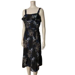 BANANA REPUBLIC Tropical Floral Sleeveless Navy Dress w/Belt sz 2